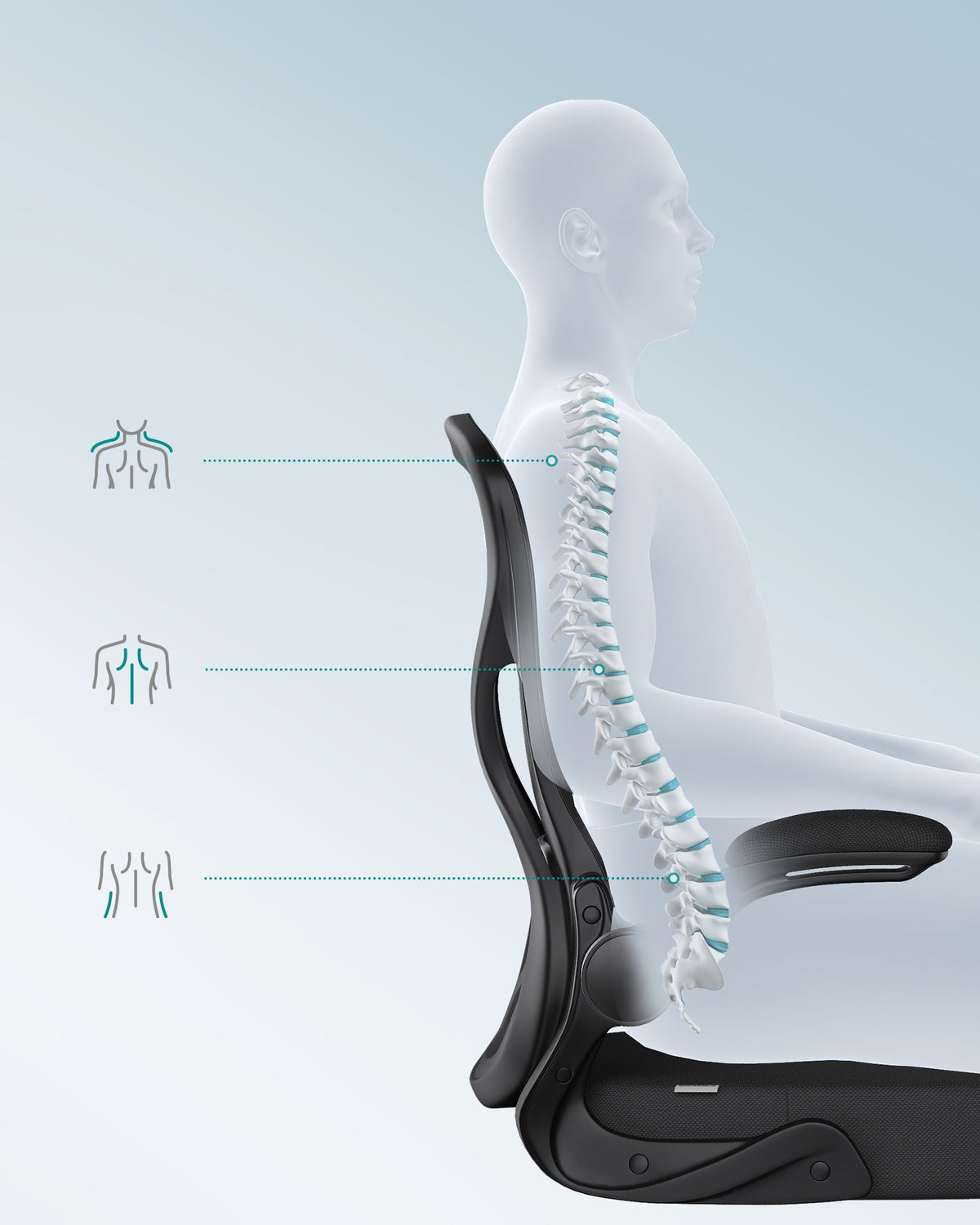 Ergonomischer Bürostuhl – Höhenverstellbar – Klappbare Armlehnen – Atmungsaktives Netzgewebe