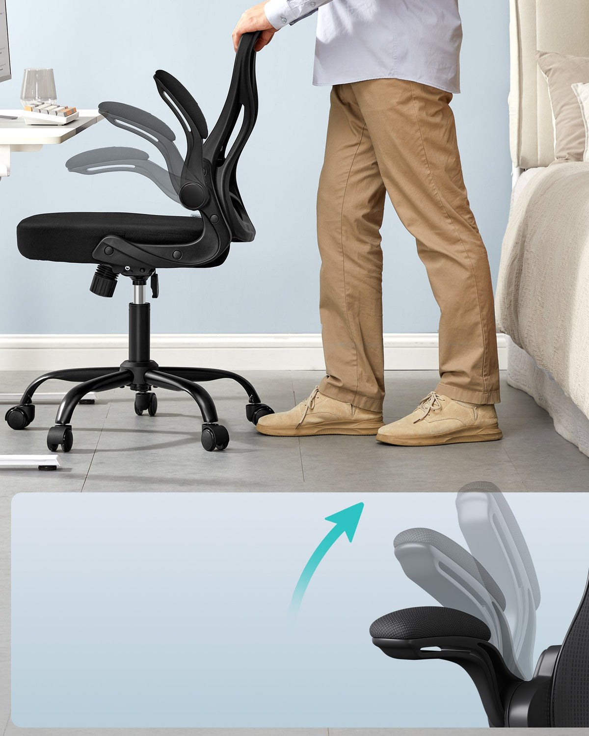 Ergonomischer Bürostuhl – Höhenverstellbar – Klappbare Armlehnen – Atmungsaktives Netzgewebe