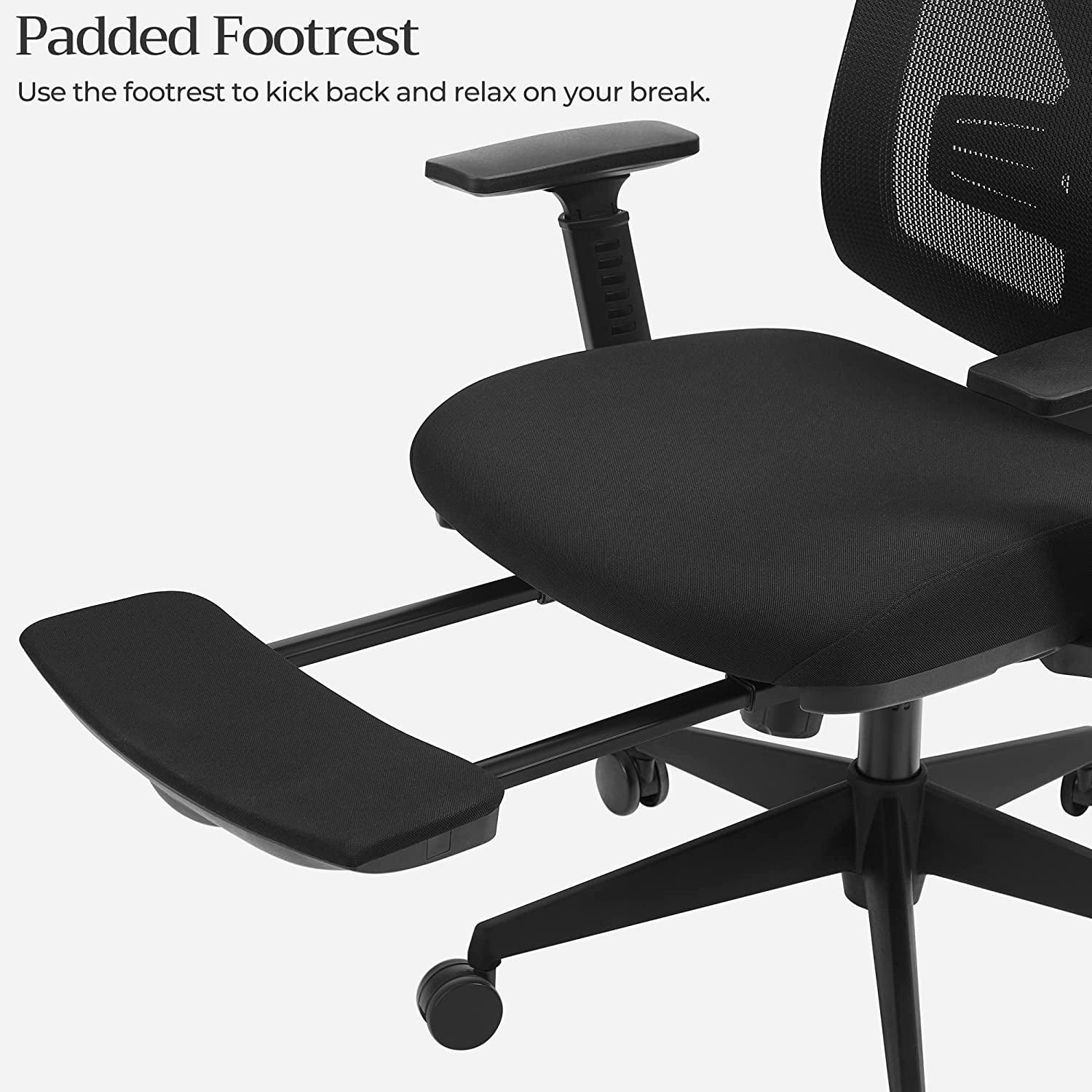 Ergonomischer Bürostuhl mit Fußstütze – Netzrückenlehne – verstellbare Lordosenstütze und Kopfstütze – 150 kg belastbar