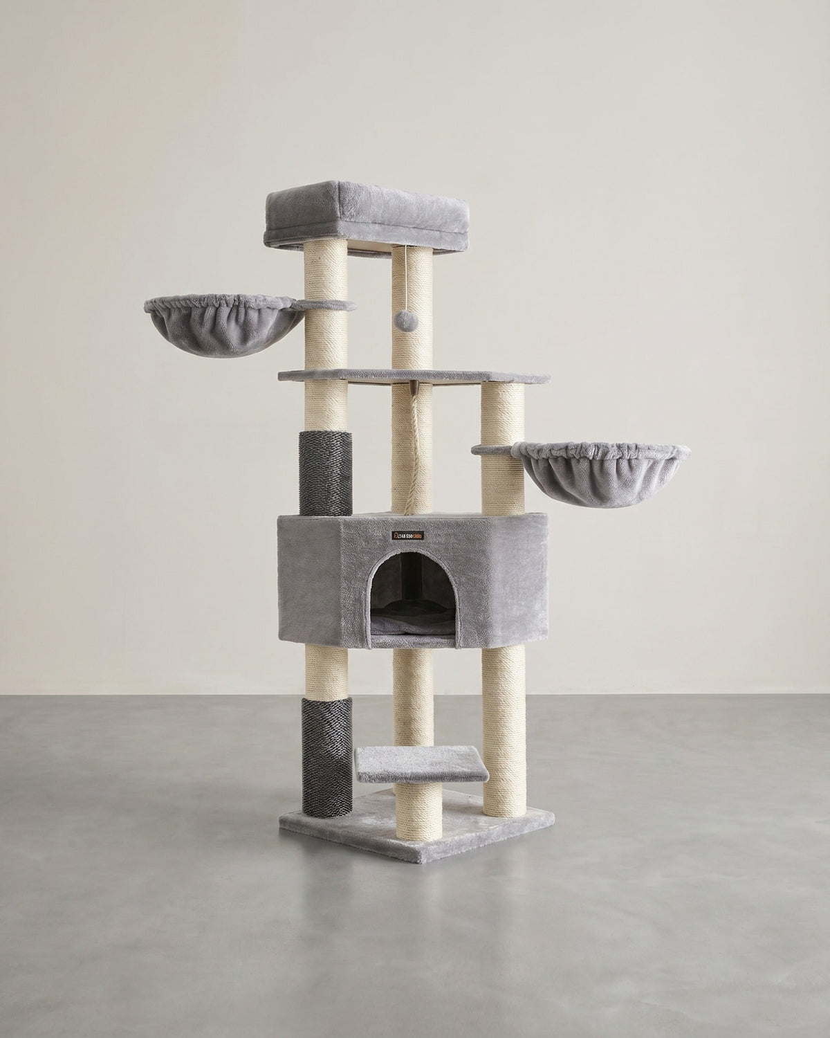 Kratzbaum – Selbstwärmende Decken – Für große Katzen – 2 Katzenbürsten – 9 Stangen Ø 11,1 cm – Große Plattformen – Höhle – 50 x 50 x 160 cm – Max. Belastung 105 kg – Geeignet für bis zu 5 Katzen