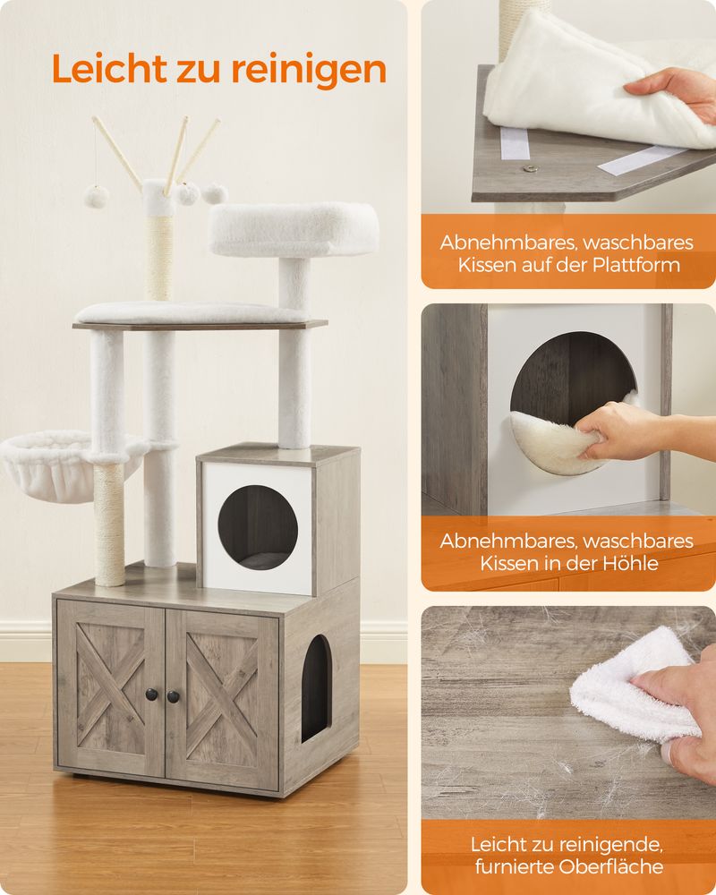 2-in-1 Kratzbaum mit Katzentoiletten-Umbau – All-in-One-Lösung – 140 cm hoch