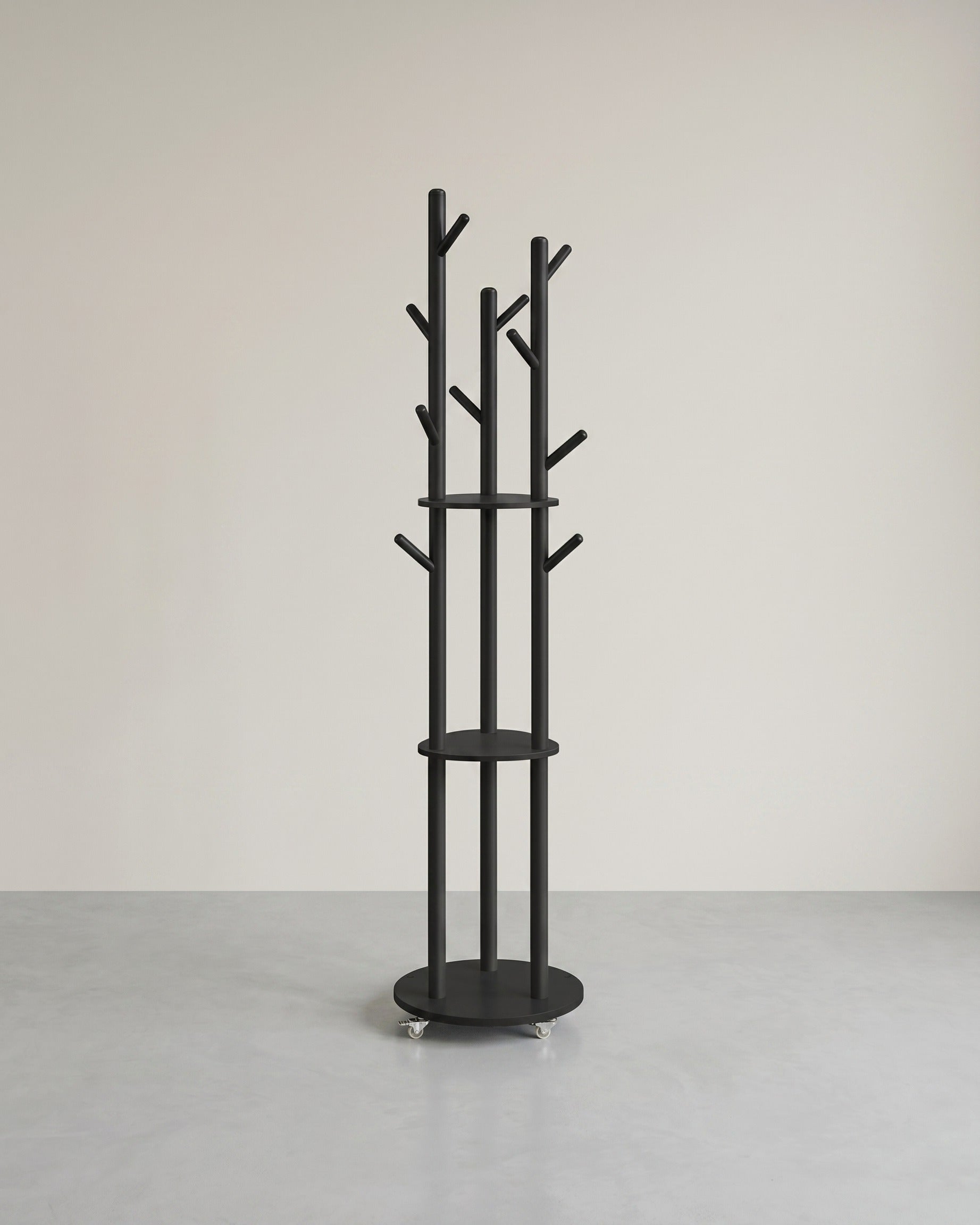Standgarderobe mit Massivholzregalen und Haken - Mit Rädern