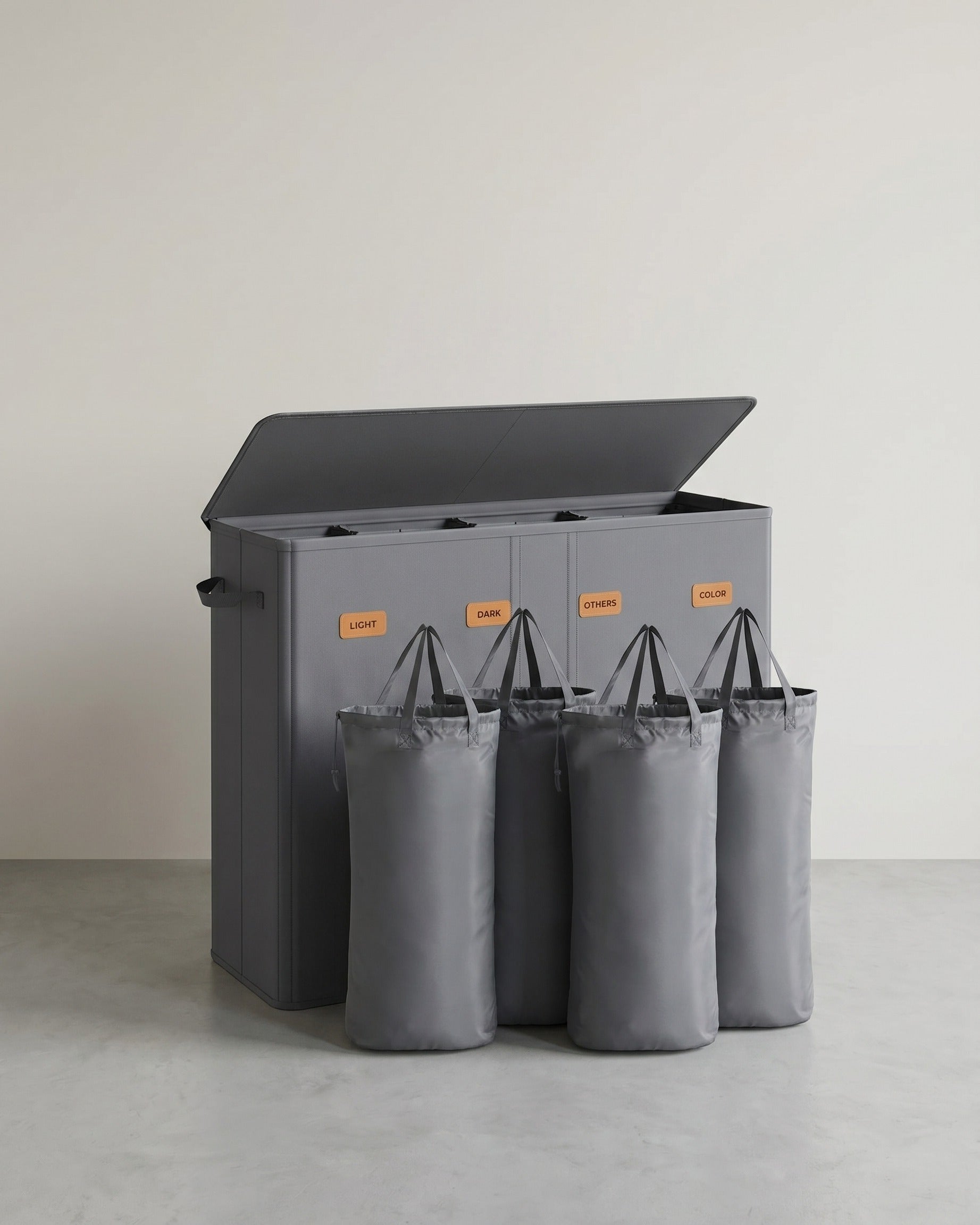 Wäschekorb mit 3 Fächern – 160L/210L – Herausnehmbarer Innenbeutel – Mit Deckel