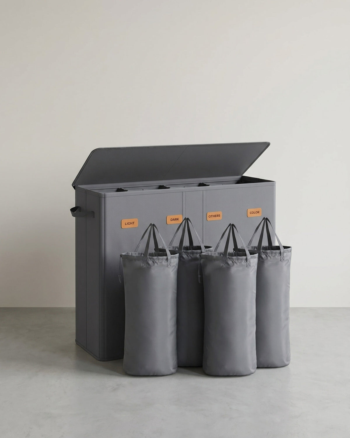 Wäschekorb mit 3 Fächern – 160L/210L – Herausnehmbarer Innenbeutel – Mit Deckel
