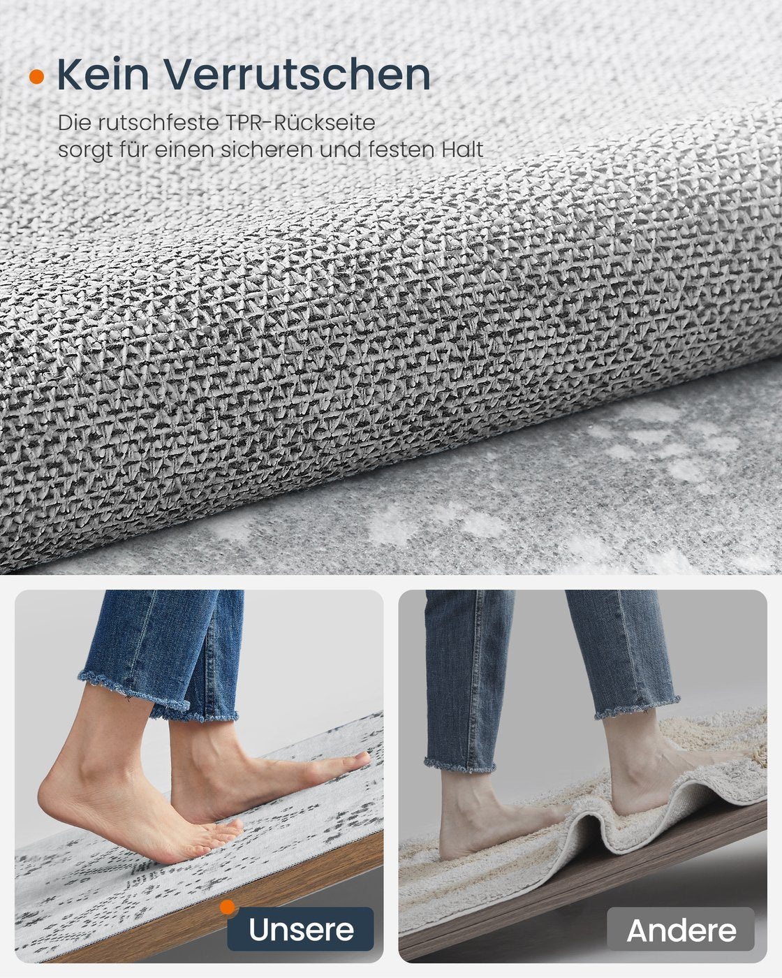 Boho Teppich 120x170 cm – Waschbar & Rutschfest – Weicher Flauschiger Teppich für Wohnzimmer und Schlafzimmer