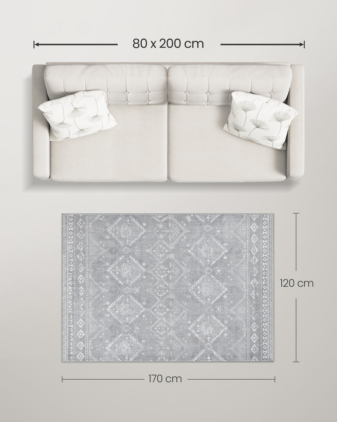 Boho Teppich 120x170 cm – Waschbar & Rutschfest – Weicher Flauschiger Teppich für Wohnzimmer und Schlafzimmer