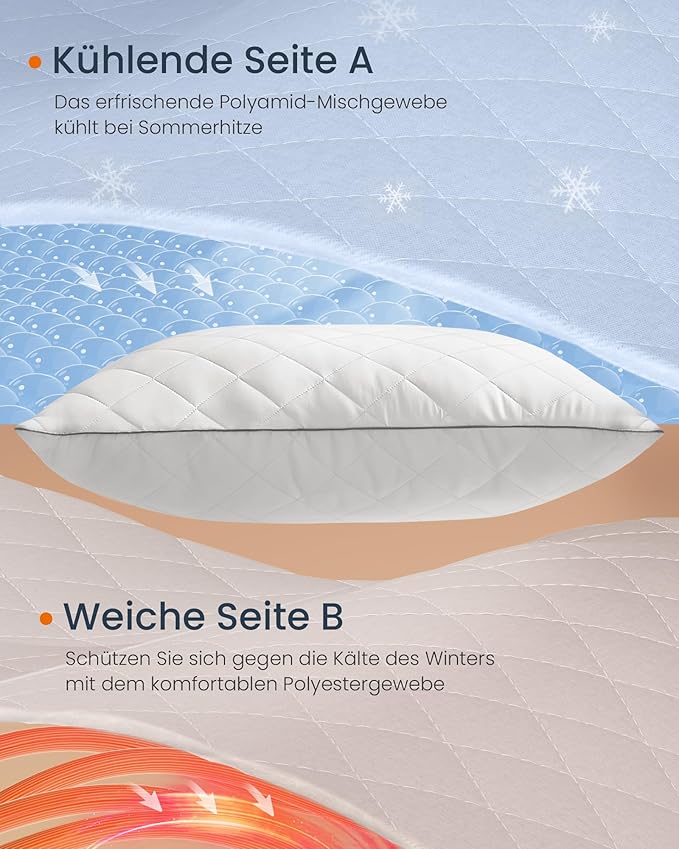 Kissen 2er Set - 80 x 40 cm - Sommer- und Winterseite - Atmungsaktiv - 650 g Füllung - Maschinenwaschbar - Weiß