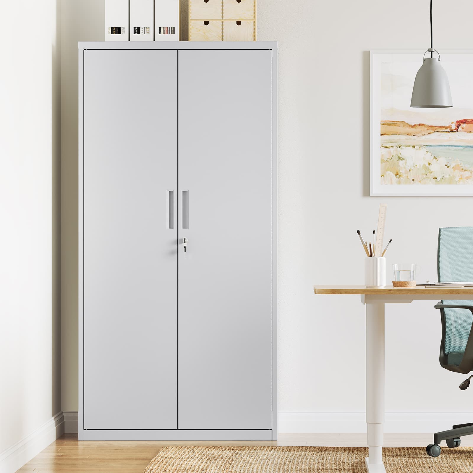 Aktenschrank aus Metall – 180 cm hoch – Schloss und Schlüssel – verstellbare Regalböden