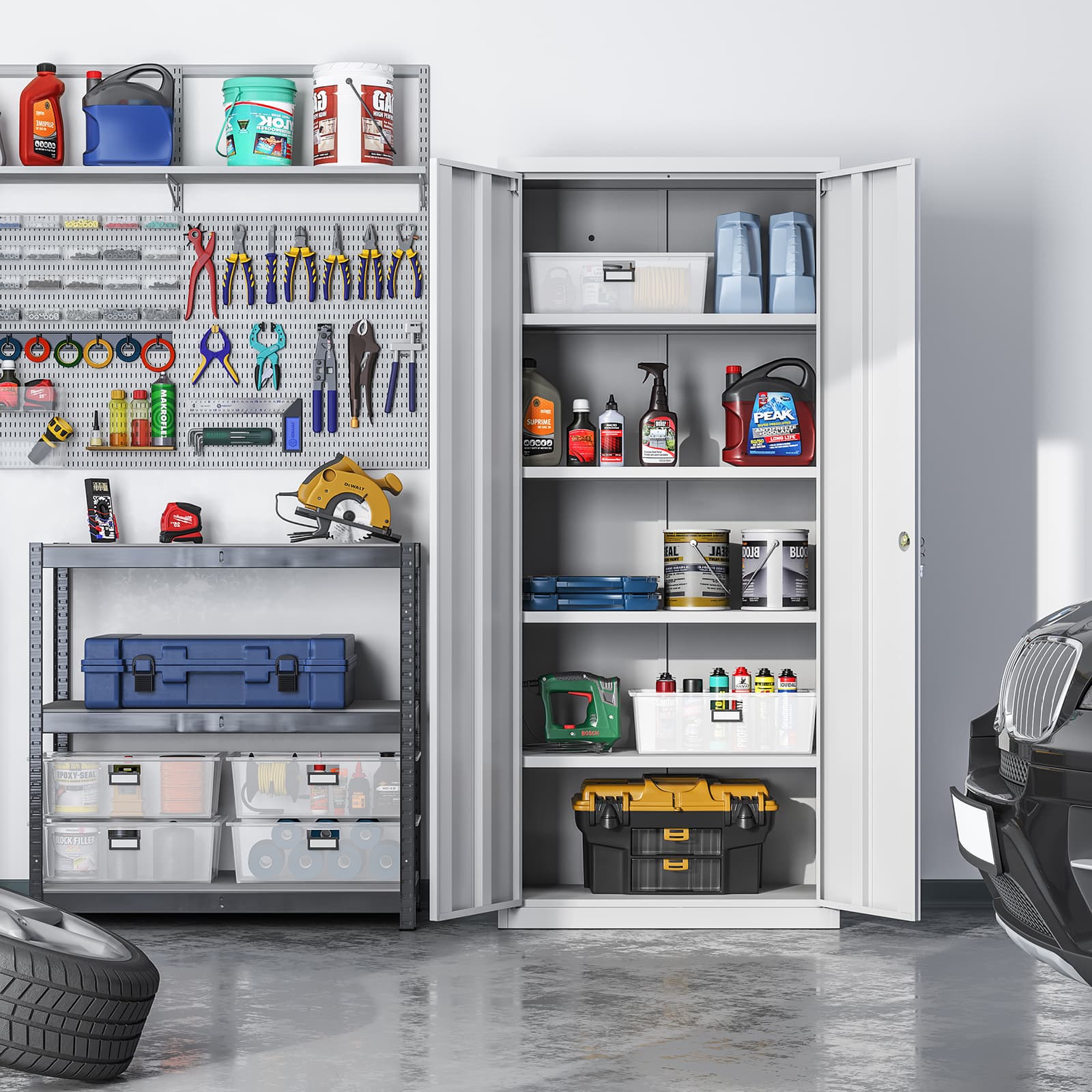 Aktenschrank aus Metall – 180 cm hoch – Schloss und Schlüssel – verstellbare Regalböden