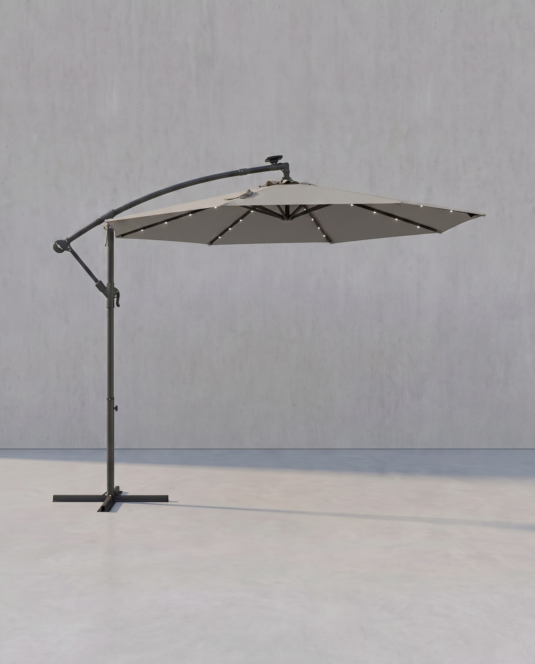 Sonnenschirm mit LED-Solarbeleuchtung – mit Ständer – UV-Schutz 50+ – schwenkbar – für Balkon und Garten