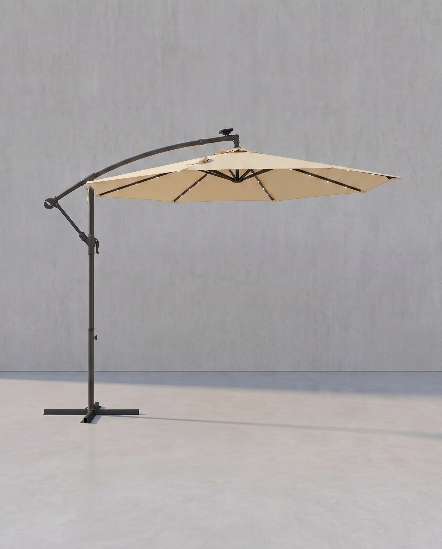 Sonnenschirm mit LED-Solarbeleuchtung – mit Ständer – UV-Schutz 50+ – schwenkbar – für Balkon und Garten