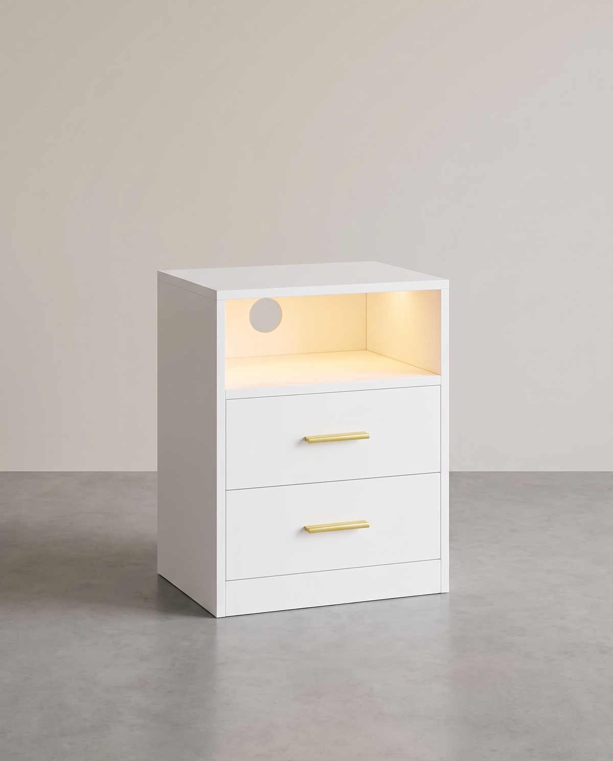 Nachttisch mit Ladestation und LED-Beleuchtung – Custos Kollektion – 2 Schubladen – einzeln oder 2er-Set