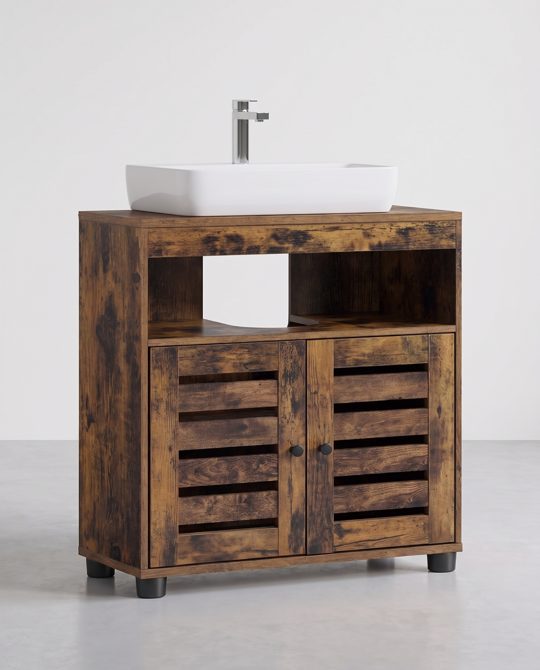 Waschtischunterschrank Mit 2 Türen - Badezimmerschrank Mit Siphonöffnung - Schmales Design