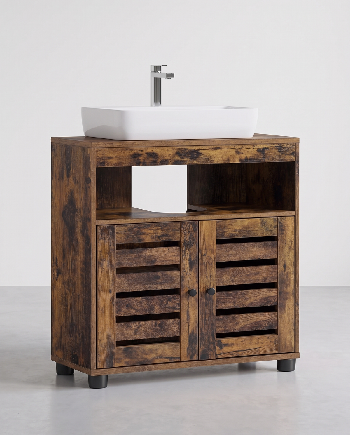 Waschtischunterschrank Mit 2 Türen - Badezimmerschrank Mit Siphonöffnung - Schmales Design