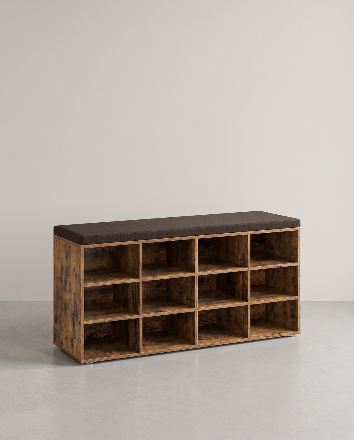 Aufbewahrungsboxen – Schuhbank mit Stauraum – 9 Fächer – Verstellbare Böden – 30,3 x 78,5 x 48 cm – Spanplatte – Schaumstoff – Leinenoptik-Bezug – Max. Belastbarkeit 136 kg