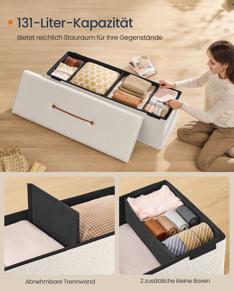 Sitzbank mit Stauraum 131 L – Sitzhocker / Truhenbank – faltbar – belastbar bis 300 kg für Wohn- & Schlafzimmer